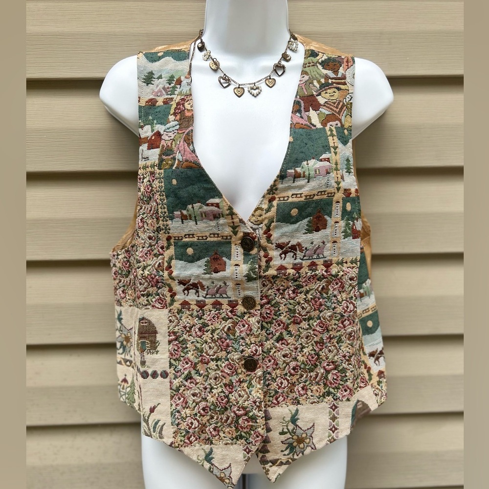VTG Samara size L women’s  tapestry holiday 80’s vest USA made grandma Christmas